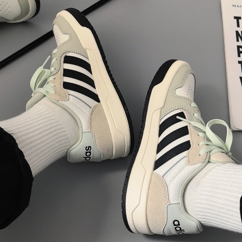 Adidas Entrap Synthetic Leather Two-Layer Cowhide Retro Basketball Style Low-Top Sneakers White Black Brown Ji2546