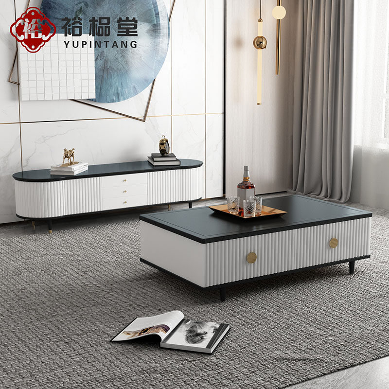 Nordic solid wood black and white with TV cabinet coffee table simple small apartment living room TV cabinet coffee table combination complete furniture