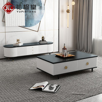 Nordic solid wood black and white with TV cabinet coffee table Simple small apartment living room TV cabinet coffee table combination furniture