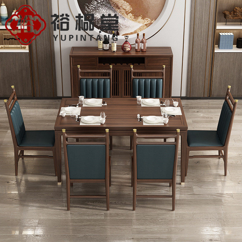New Chinese style Wujinmu all solid wood dining table and chairs modern rectangular villa family wine cabinet dining cabinet combination furniture