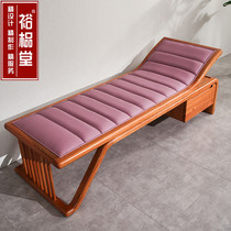 Modern Chinese style simple solid wood sofa recliner Chaise longue sofa Single toffee chair Nordic leather chaise longue beauty sofa
