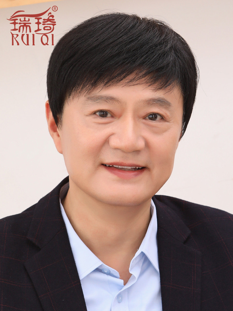 Wig male short hair Korean version handsome middle-aged wig set Men's real hair real hair light and breathable jiafa