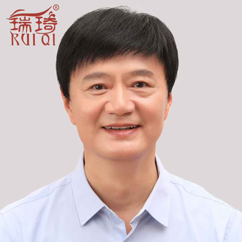 Men's Short Straight Hair Wig, Real Hair, Full Head Wig for Middle-Aged and Elderly Men, Stylish Men's Real Hair Wig, Hand-Woven with Needles
