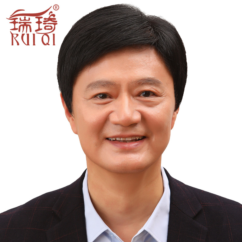 Men's Short Hair Wig, Stylish for Middle-Aged and Elderly Men, Real Human Hair, Real Hair Wig Set, Three-Seven Parting, Hand-Woven with Needle