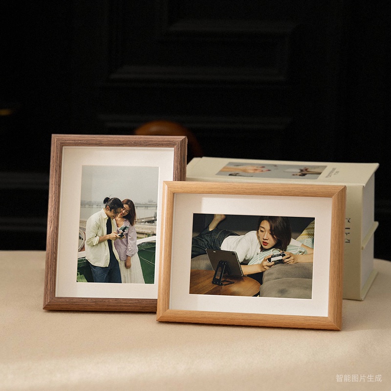 Source Factory Hollow Tempered Glass Photo Frame with Wood Texture, A4 Display Stand, 6inch High-End 7-Inch 8 Picture Frame