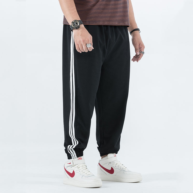 2021 new spring fat classic striped sports casual pants plus fat plus size youth fat casual narrow leggings