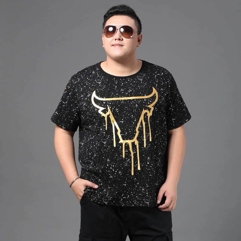 (Broken size can be returned and exchanged) Tide brand large size bull head print short-sleeved T-shirt breathable fat fat plus loose