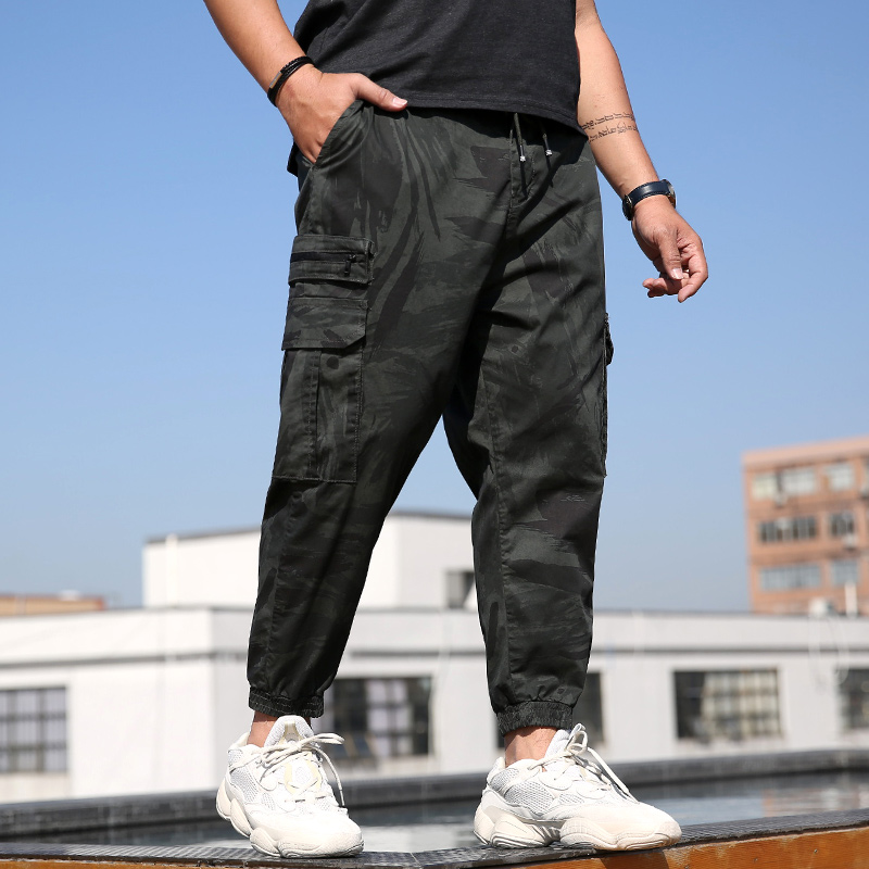 Fat guy loose plus fat plus size fat pants men's multi-pocket pants camouflage casual pants nine-point toe Harlan pants