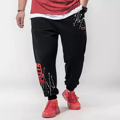 Autumn men's tide fat art printing European and American Street ins Tide brand pants plus fat fat slacks