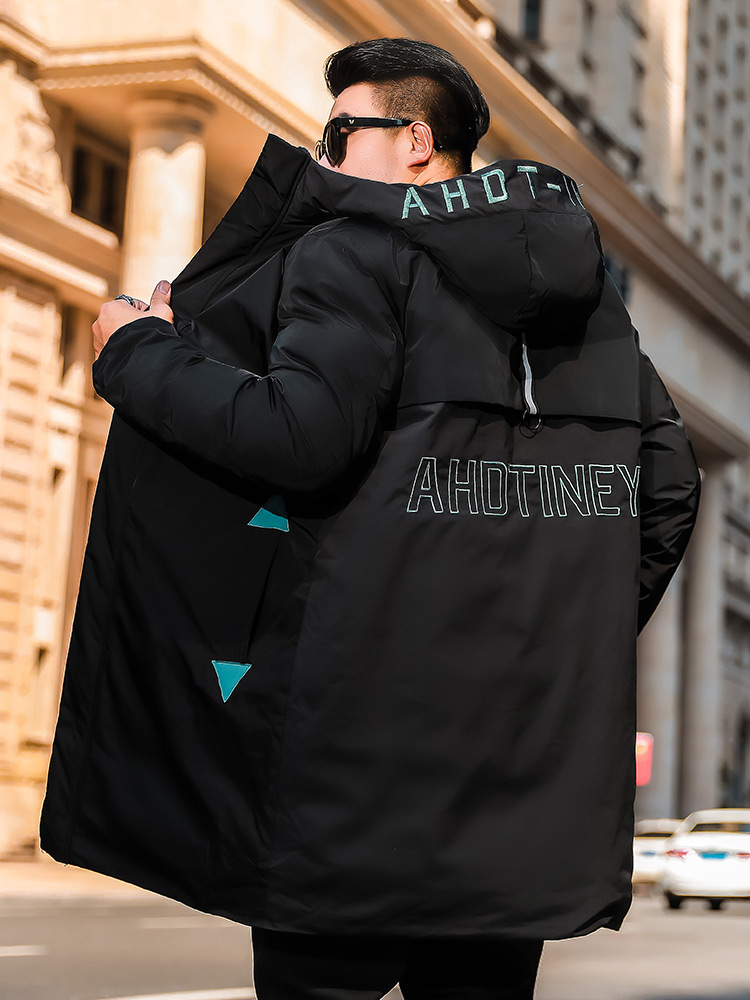 Tide brand fat cotton coat men thickened medium and long version loose hooded quilted jacket plus fat plus size fat guy coat 200 pounds