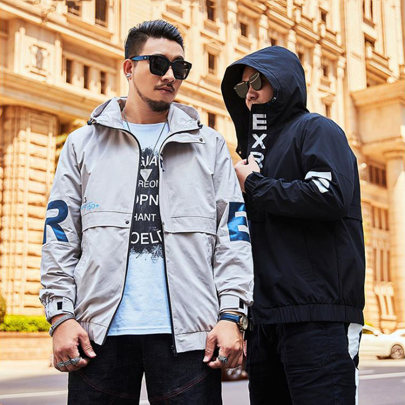 Fall tide chubby jacket with cap jacket plus fattening extra code easing suitable for fat people Lean Casual Jacket 230 catty 6XL