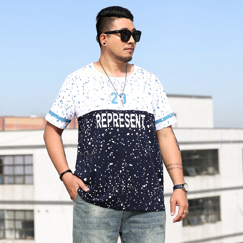 (Broken size can be returned and exchanged) Hong Kong style short-sleeved t-shirt men's personalized print trendy fat man loose large size plus fat