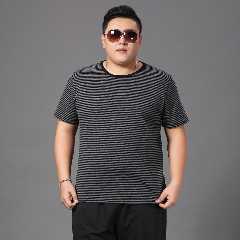 (Break Code Picks Up for Withdrawal) Classic Fine Striped Short Sleeve T-Shirt Summer Ins Trend Easing Big Size Weight Gain Weight Gain