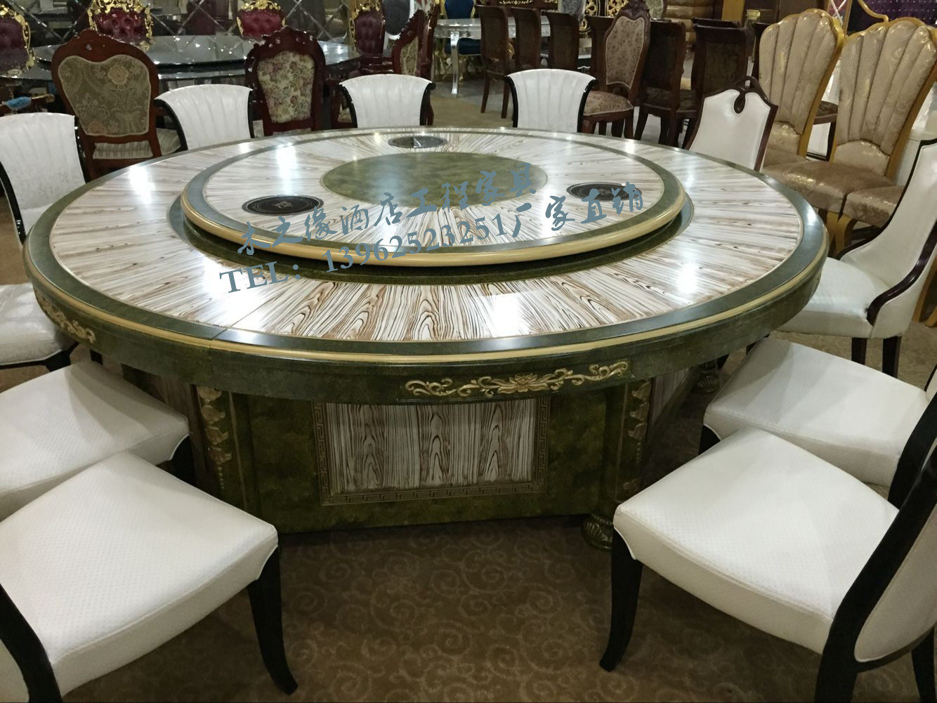 New wood edge simple modern dining room wine table Hotel large round table Oil brushed countertop electric hot pot dining table and chair