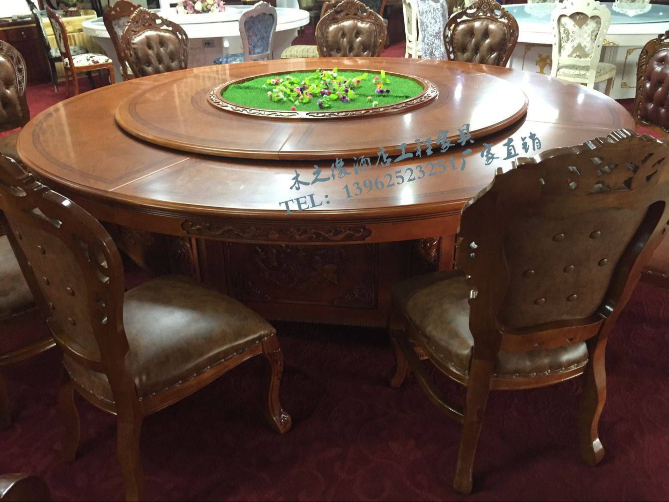 Solid Wood Carved Electric Table Wood Turntable Hotel Electric Round Table 10-20 People Banquet Electric Round Table