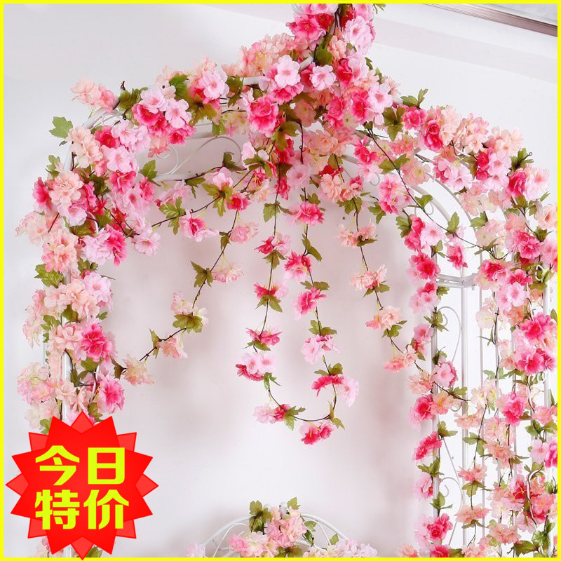 Fake flower rattan cherry blossom wedding flower room decoration winding air conditioning pipe vine plastic silk flower pipe wall hanging background