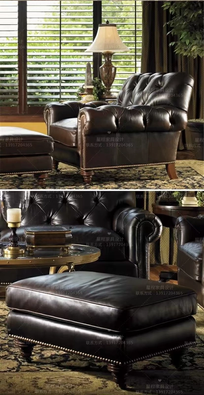 Tại chỗ! Mỹ tân cổ điển ba ghế da nghệ thuật sofa phong cách Pháp câu lạc bộ khách sạn châu Âu mô hình sofa phẳng - Ghế sô pha