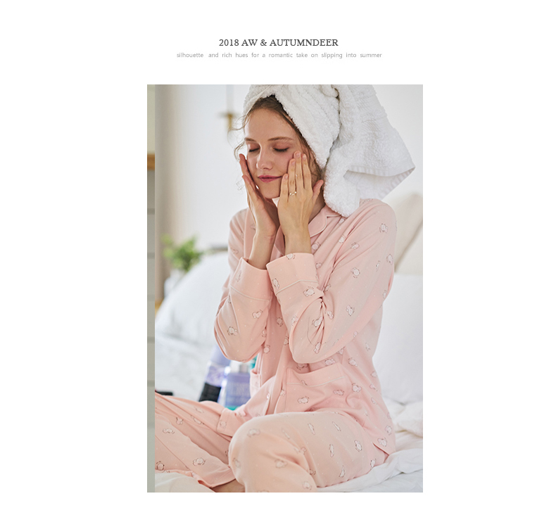Mùa thu hươu mùa thu cotton đồ ngủ nữ dài tay áo len ve áo hoạt hình in quần lỏng dịch vụ nhà hai mảnh do bo dep