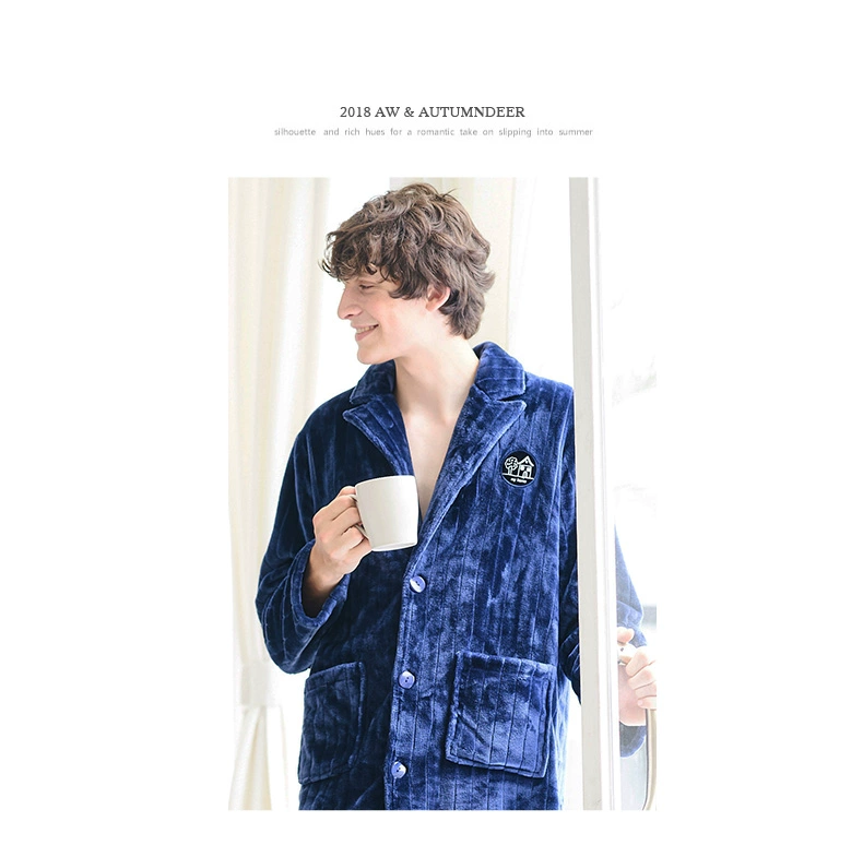 Mùa thu hươu mùa đông flannel vài chiếc áo ngủ nữ dày phim hoạt hình đàn ông lông cừu san hô áo choàng tắm dài nhà đồ ngủ