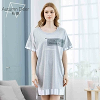 Mùa thu hươu mùa hè Bộ đồ ngủ mới của phụ nữ cotton tay ngắn Váy của phụ nữ lỏng lẻo váy ngủ cổ tròn giản dị thời trang đơn giản dịch vụ nhà váy ngủ lụa