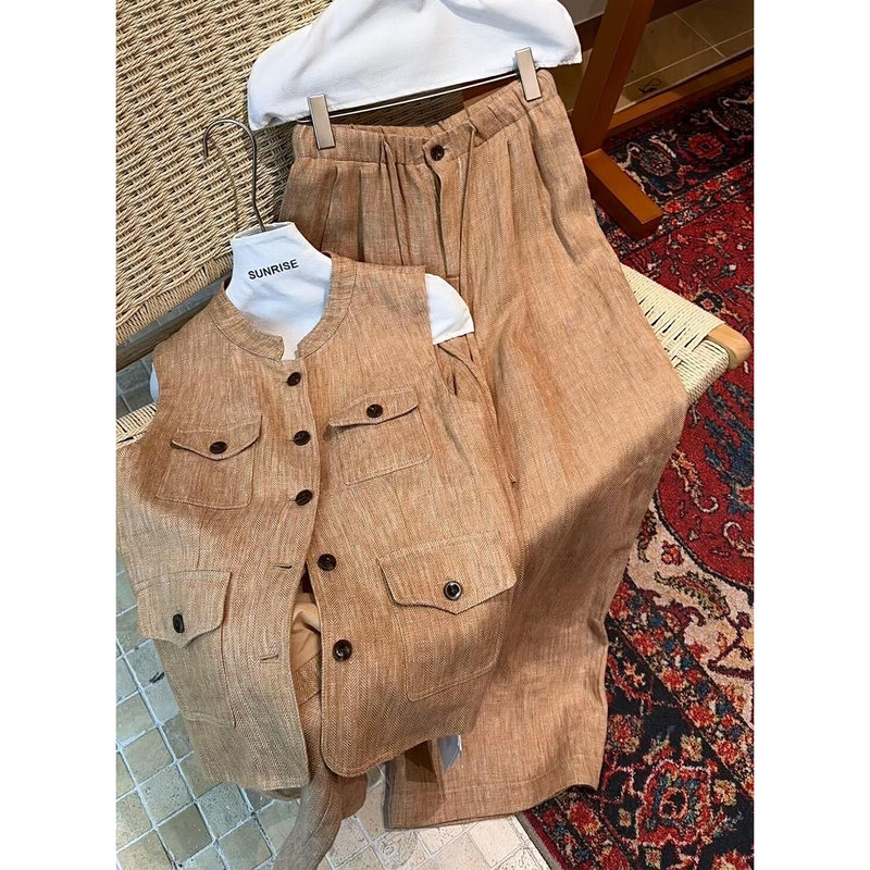2026 Super Popular Summer Outfit, a Complete Linen Suit for Women, Old Money Style, Fashionable, Sleeveless Vest and Long Pants Two-Piece Set for Commuting