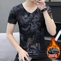 Double-sided Develvet Short-sleeved Lifter Men Upper Spring Plus V-collar Indefined Half-sleeve Cover to Wear