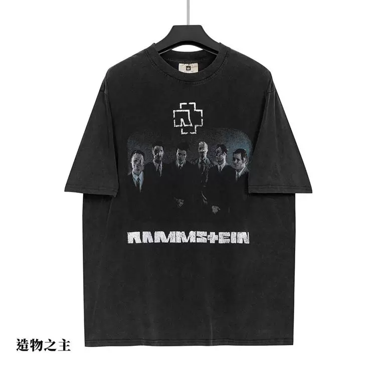 [Тяжелый германский танковый RAMMSTEIN Vintage винтажная стирка для мужчин и женщин пара коротких рукавов]