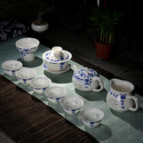 Art products Tang tea set Kung fu ceramics High white exquisite honeycomb Exquisite hollow whole set of gifts on sale