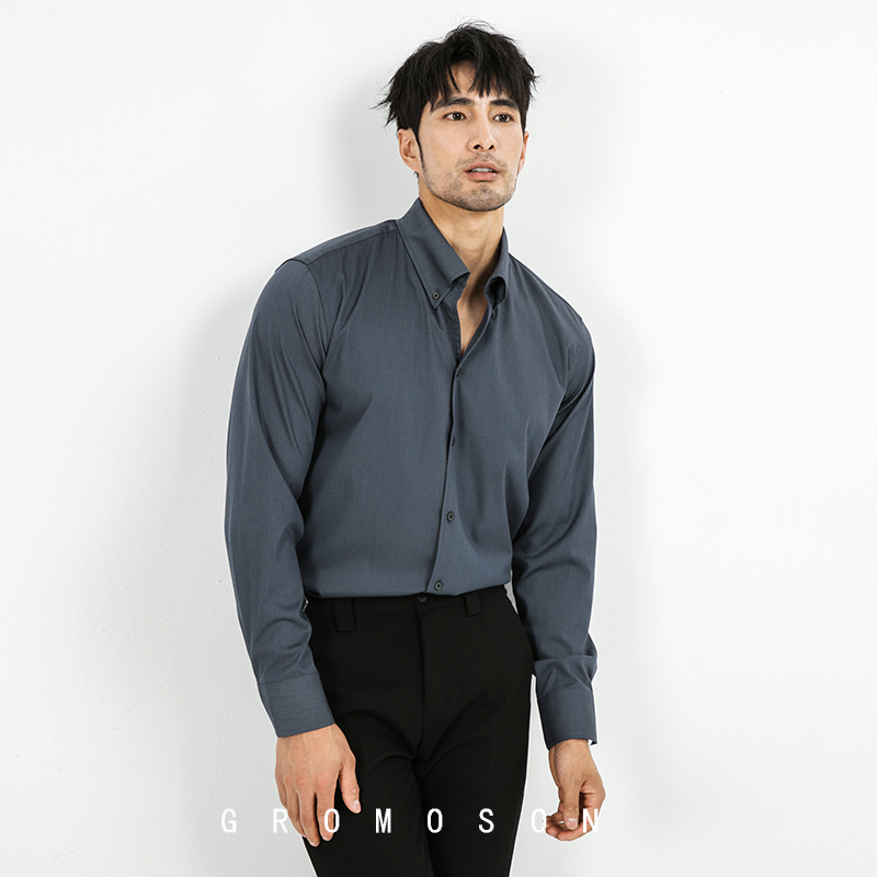 Business Commuting Italian-Style High-End Black Shirt Slim Fit Formal Anti-Wrinkle Men's Casual One-Collar Long-Sleeved Shirt Business Commuting Italian-Style High-End Black Shirt Slim Fit Formal Anti-Wrinkle Men's Casual One-Collar Long-Sleeved Shirt
