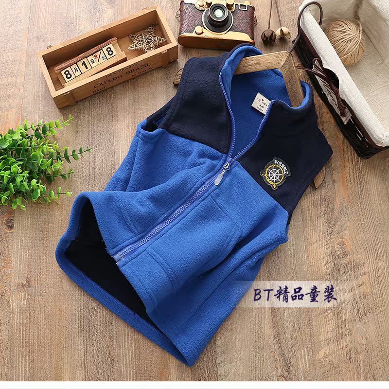 Áo vest trẻ em mùa thu đông 2018 Áo len bé gái mới có kích cỡ bé trai cộng với áo nhung không tay vest áo gile nhung trẻ em