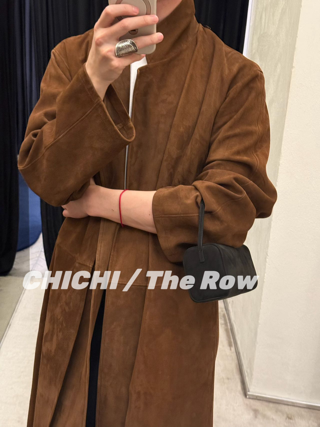 Клатч 【现货】chi｜the row 90s笔袋包黑色麂皮笔筒手提单肩手拿小方包