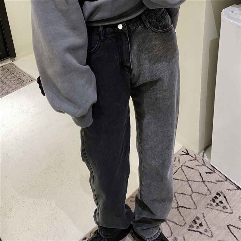 YANS2022 new Korean fried street color matching smoke ash mandarin duck pants wash water straight casual jeans female ins tide