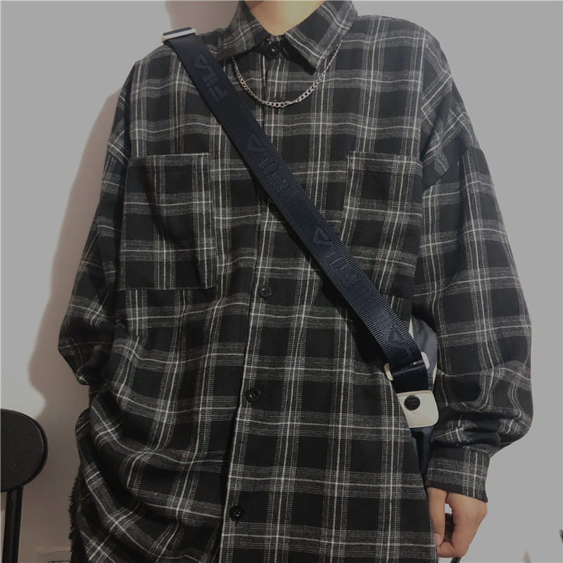 YANS2021 new autumn Korean ins Harajuku wind loose retro plaid shirt long-sleeved top men and women tide