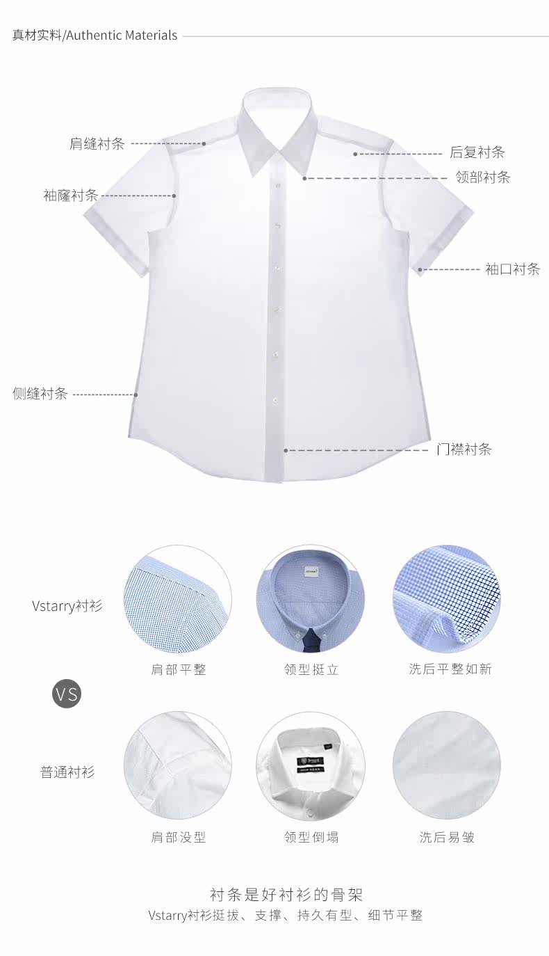 VSTARRY 男士速干免烫 半袖商务衬衫 图3