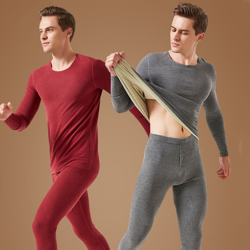 De velvet incognito heating clothes Men's velvet thickened heating silk autumn clothes sanitary pants winter with cold suit