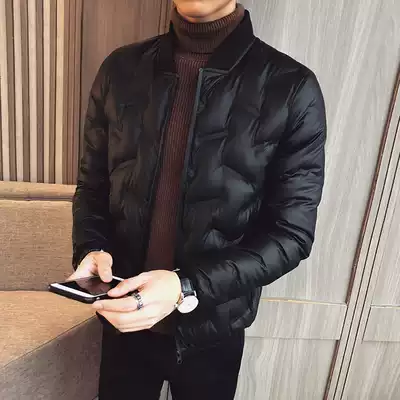Bread down jacket men's tide short slim style Korean version of trend handsome young men thick warm white duck down jacket