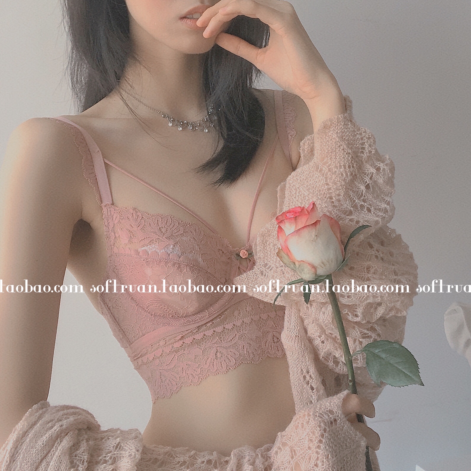 SOFTRUAN Taojian Spring Mountain Bra Set Feminine Summer Thin Section Big Breast Small Underwear Panties Set
