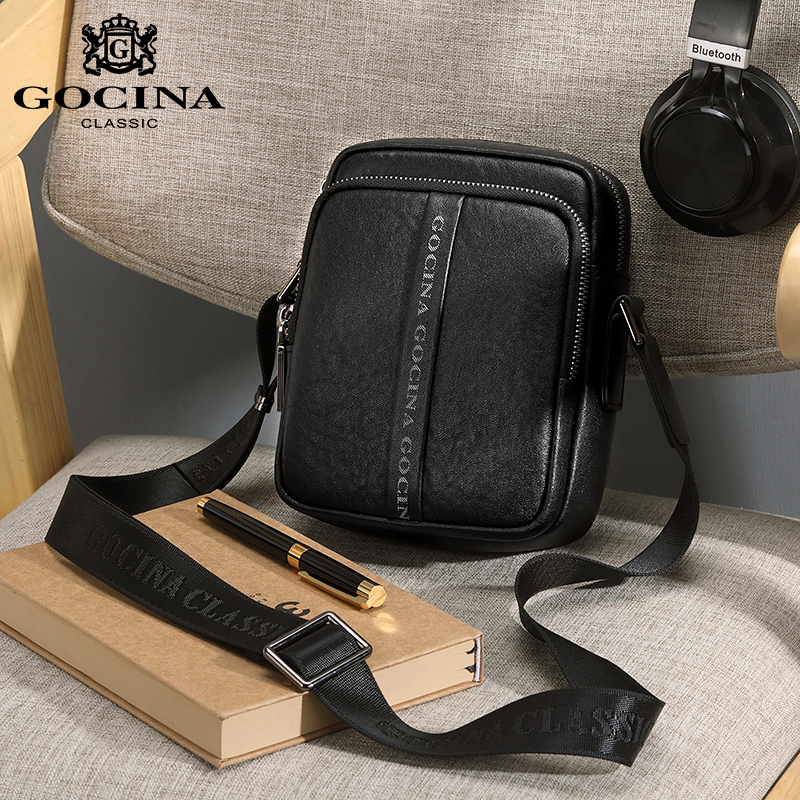 Kuchi family men's buns bag single shoulder bag inclined satchel leather backpack new business inclined cross small hanging bag tide-Taobao