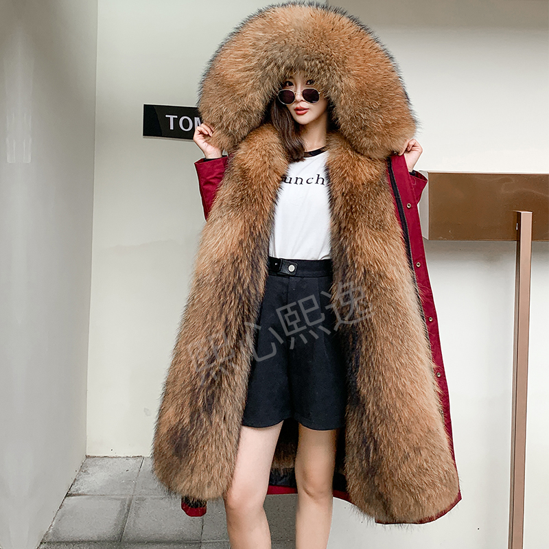 Haining Pike King Thickened Winter Style Green Mink Lining Nylon Jacket Women's Mid-Length Detachable Fur Coat