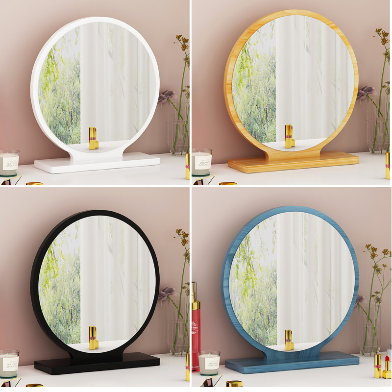 Makeup mirror Nordic desktop table makeup mirror net red beauty mirror round high-definition mirror female dormitory with light simple mirror
