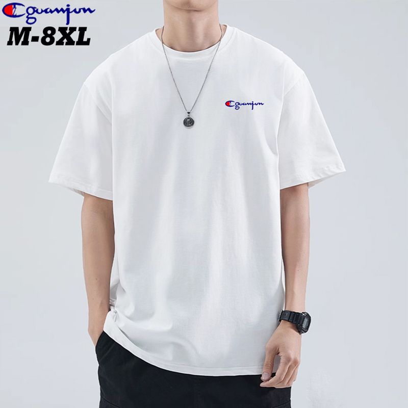 300g Heavyweight T-Shirt for Men, Short-Sleeved, Champion Pure Cotton, Loose Fit, Plus Size, Oversized, for Overweight Teenagers, Half-Sleeve