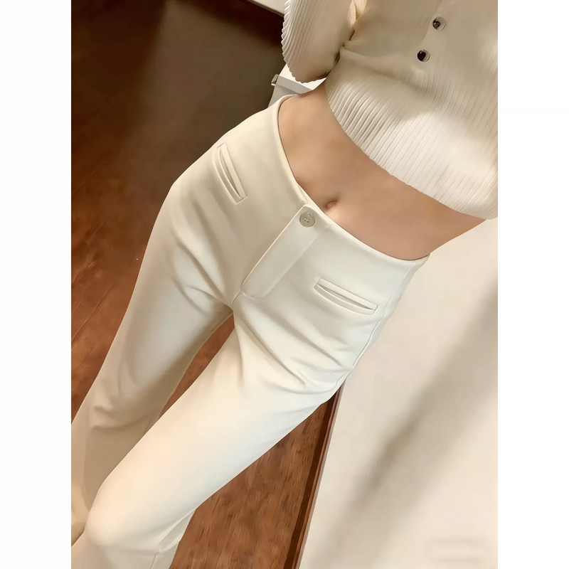 White High-End Suit-Style Flared Pants for Women, 2026 Autumn and Winter, Petite, Slimming, Fitted, Drapey, Casual Bell-Bottom Pants White High-End Suit-Style Flared Pants for Women, 2026 Autumn and Winter, Petite, Slimming, Fitted, Drapey, Casual Bell-Bottom Pants