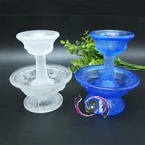 Tibetan Buddhism blue water glass eight auspicious Guardian cup for cup White Guardian Cup