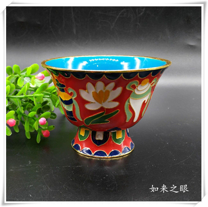 Large number Red View Thai Blue eight for cup Eight for bowl Jingtai Blue Pinch Water Glass Eight Precious Bowl of Fate Swing Piece