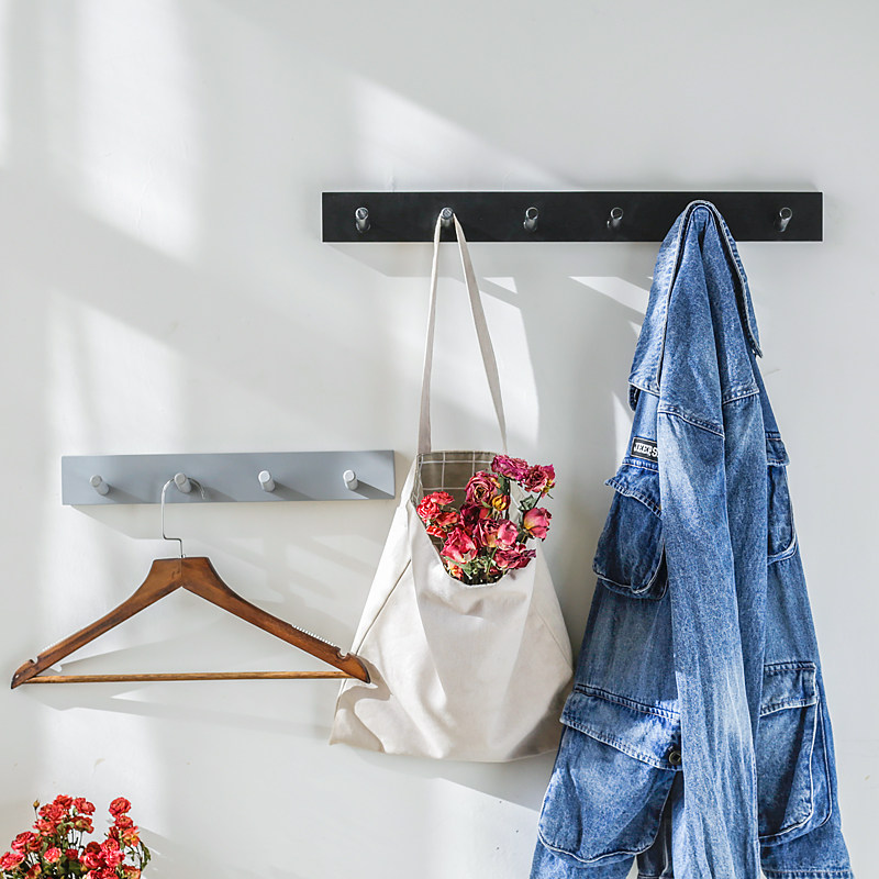 Minimalist modern solid wood pegged black and white grey entrance door rear cloak hook Nordic Hyun off nail wall punching