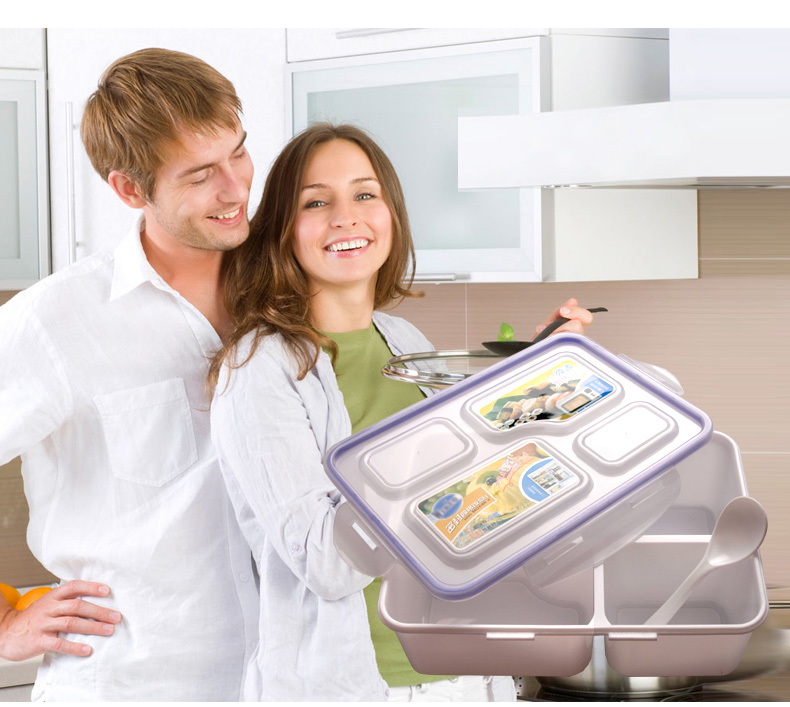 Công suất lớn bốn hộp ăn trưa 4 ngăn hộp ăn trưa lò vi sóng sinh viên nhựa hình chữ nhật một lớp sưởi ấm hộp ăn trưa - Hộp cơm điện sưởi ấm mua hộp cơm cắm điện