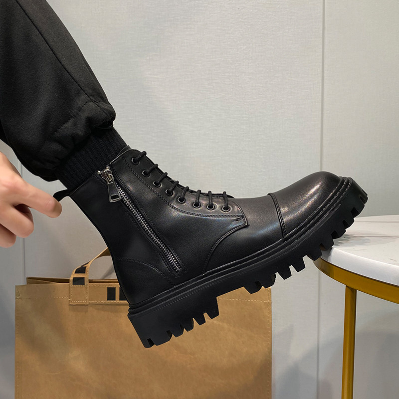 Italian Martin Boots Man Shoes High Cylinder Spring Autumn Thin 2022 breathable heightening mid-cylinder Inn Wind men short boots