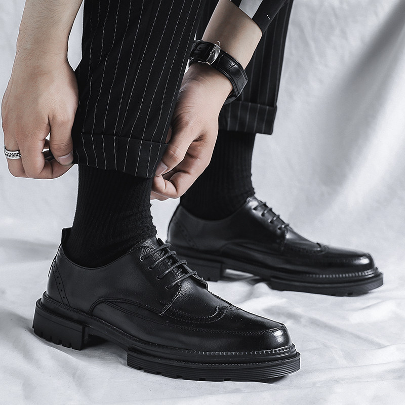 High-end Bloc leather shoes men's 2022 middle-aged casual thin money Inn business is in a thick bottom heightening groom shoes