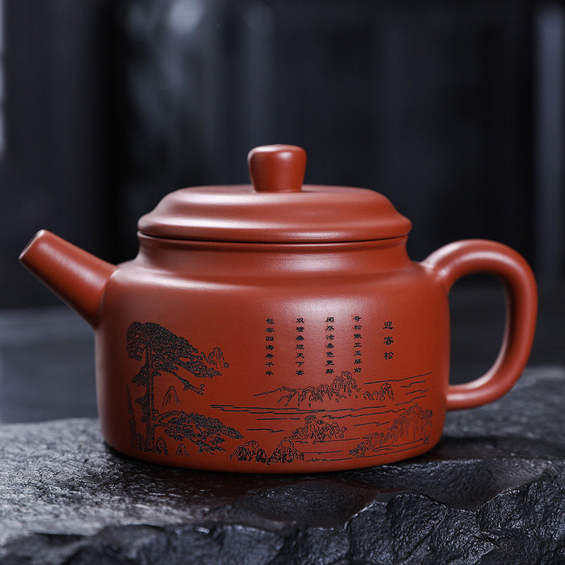4』景徳鎮 央雨 潮州朱泥壺 扁壺 中国茶壺 24央雨