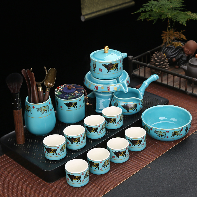 Time to run the stone mill Tea Set Millstones Sloth Man Fully Automatic Kung Fu Teapot Domestic Ceramic Tea Tea Cup Suit